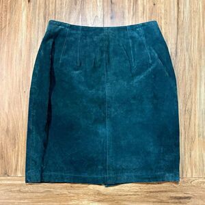 Global Identity Vintage Green Suede Leather Lined Zip Pencil Skirt Women 11/12